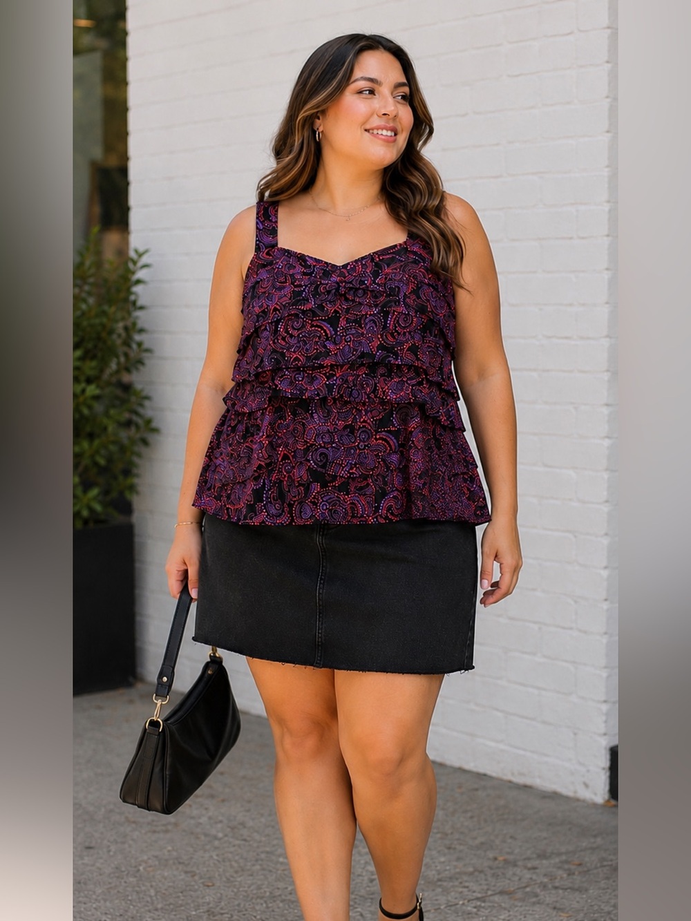 Lane Bryant 18/20 Black Floral Pleated Sleeveless Tank Top